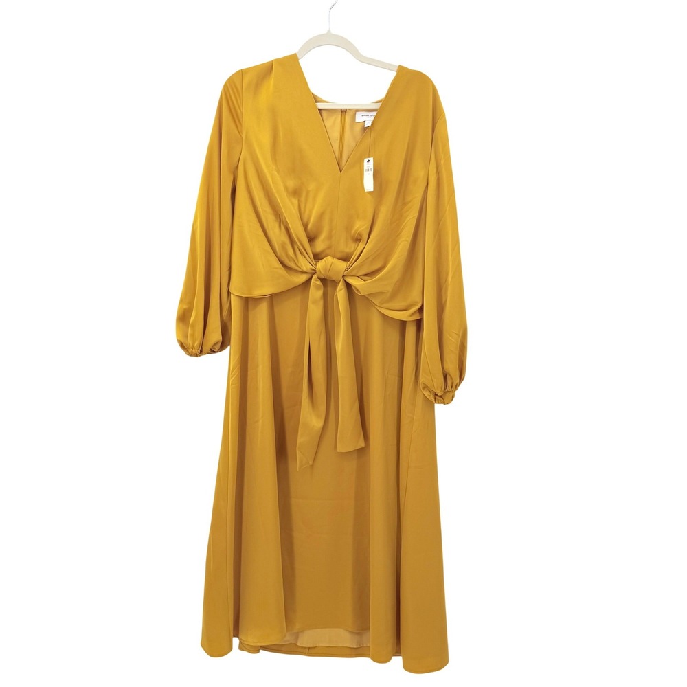 Banana Republic Womens Mustard Yellow Tie Front Midi Dress Size 18 NWT